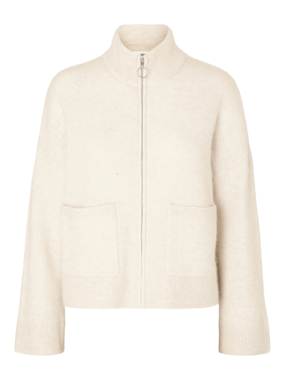 Sia Ras Zipper Strikket Cardigan - Beige/ Birch